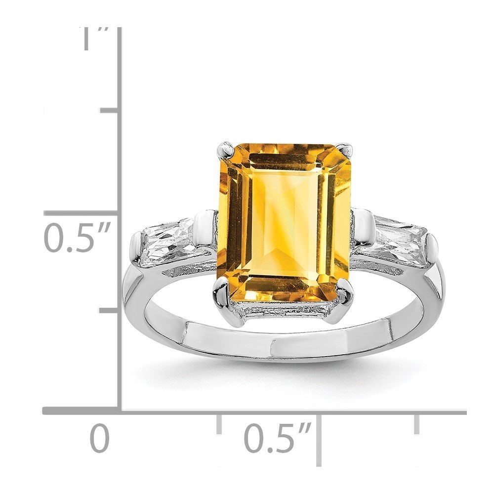 925 Sterling Silver Rhodium Citrine (November Birthstone) ring Size 7 - Picture 3 of 6